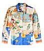 Antonio Melani Polina Linen Blend Ocean Print Button Front Collar Long Sleeve Coordinating Blouse, Color:Ocean Print - Image 6