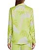 Color:Lime Palm - Image 2 - Polina Printed Satin Twill Button Front Long Sleeve Coordinating Collar Shirt