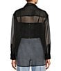 Color:Black - Image 2 - Priscilla Organza Sheer Long Sleeve Button Front Blouse