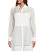 Color:White - Image 1 - Priscilla Organza Sheer Long Sleeve Button Front Blouse