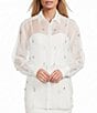 Antonio Melani Priscilla Organza Sheer Jewel Embellished Point Collar Long Sleeve Button Front Coordinating Blouse - Image 1