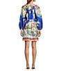 Antonio Melani Raffaella Key Hole Tie Neck Long Sleeve Belted Mini Dress, Color:Ocean Print - Image 2
