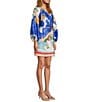 Antonio Melani Raffaella Key Hole Tie Neck Long Sleeve Belted Mini Dress, Color:Ocean Print - Image 3