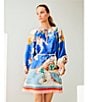 Antonio Melani Raffaella Key Hole Tie Neck Long Sleeve Belted Mini Dress, Color:Ocean Print - Image 5