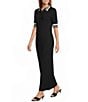 Antonio Melani Ribbed V-Neck Collar Short Sleeve Shift Midi Dress - Image 1