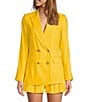 Color:Sunshine - Image 1 - Riviera Notch Lapel Long Sleeve Linen Blend Button Front Blazer