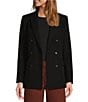 Antonio Melani Coordinating Riviera Ponte Twill Notch Lapel Long Sleeve Button Front Long Line Blazer, Color:Black - Image 1