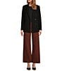 Antonio Melani Coordinating Riviera Ponte Twill Notch Lapel Long Sleeve Button Front Long Line Blazer, Color:Black - Image 3