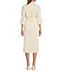 Color:Natural - Image 2 - Roxanne Point Collar Long Sleeve Ruched Tie Waist Button Front Shirt Dress