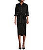 Color:Black - Image 1 - Roxanne Point Collar Long Sleeve Ruched Tie Waist Button Front Shirt Dress
