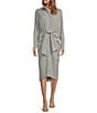 Color:Ivory/Indigo - Image 1 - Roxanne Striped Point Collar Long Sleeve Ruched Tie Waist Button Front Shirt Dress