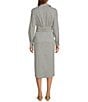 Color:Ivory/Indigo - Image 2 - Roxanne Striped Point Collar Long Sleeve Ruched Tie Waist Button Front Shirt Dress