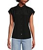 Color:Black - Image 1 - Samantha Collared Short Sleeve Button Front Blouse