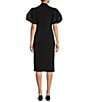 Color:Black - Image 2 - Savannah Matte Jersey Organza High Neck Puff Sleeve Dress
