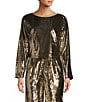 Color:Gold - Image 1 - Sequin Blyss Swoop Neck Long Sleeve Coordinating Blouse