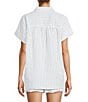 Antonio Melani Shyla Linen Blend Stripe Print Collared Button Down Coordinating Blouse, Color:White/Blue Stripe - Image 2