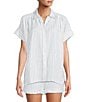 Antonio Melani Shyla Linen Blend Stripe Print Collared Button Down Coordinating Blouse, Color:White/Blue Stripe - Image 4
