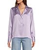 Antonio Melani Violet Silk Notch Collar V-Neck Long Blouson Sleeve Blouse, Color:Lilac - Image 2