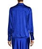 Color:Cobalt - Image 2 - Violet Silk Notch Collar V-Neck Long Sleeve Blouse