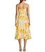 Color:Yellow Floral - Image 2 - Solaia Floral Square Neck Tie Shoulder Midi Dress