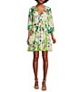 Color:Ivory Tropical - Image 1 - Solana Tropical Print Plunge V-Neck Tie Front 3/4 Blouson Sleeve Tiered Dress