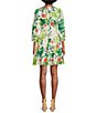 Color:Ivory Tropical - Image 2 - Solana Tropical Print Plunge V-Neck Tie Front 3/4 Blouson Sleeve Tiered Dress