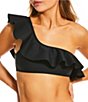 Antonio Melani Solid Bonded One Shoulder Ruffle Swim Top & Solid Mid Waist Swim Bottom - Image 3