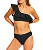 Antonio Melani Solid Bonded One Shoulder Ruffle Swim Top & Solid Mid Waist Swim Bottom - Image 1