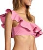 Antonio Melani Solid Bonded One Shoulder Ruffle Swim Top - Image 3