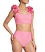 Antonio Melani Solid Bonded Rosette Strap Bralette Swim Top & Solid High Waist Swim Bottom - Image 1
