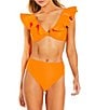 Antonio Melani Solid Bonded Ruffle Bralette Swim Top & Solid High Waist Swim Bottom - Image 1