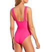 Color:Bright Pink - Image 2 - Solid Deep V-neck Wide Strap One Piece Swimsuit