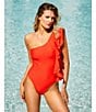 Antonio Melani Solid One Shoulder Ruffle One Piece Swimsuit, Color:Tomato - Image 4