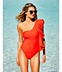 Antonio Melani Solid One Shoulder Ruffle One Piece Swimsuit, Color:Tomato - Image 5