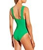 Color:Spring Green - Image 2 - Solid Ribbed Deep V-Neck Wide Strap One Piece Swimsuit