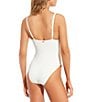 Color:Ivory - Image 2 - Solid Ribbed Plunge V-Neck Tie Front One Piece Swimsuit