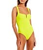 Color:Lime Green - Image 1 - Solid Ribbed V-Wire One Piece Swimsuit