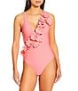 Antonio Melani Solid Rosette Deep V-Neck One Piece Swimsuit, Color:Taffy - Image 1