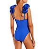 Color:Cobalt Blue - Image 2 - Solid Rosette Strap One Piece Swimsuit