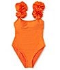 Color:Mandarin Orange - Image 3 - Solid Rosette Strap One Piece Swimsuit