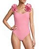 Antonio Melani Solid Rosette Strap One Piece Swimsuit - Image 1