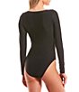 Color:Black - Image 2 - Solid Square Neck Long Sleeve One Piece Swimsuit