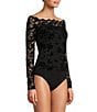 Color:Black - Image 2 - Sonia Stretch Flocked Lace Off-the-Shoulder Bodysuit