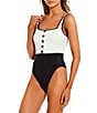 Color:Black and White - Image 1 - Spectator Contrast Binding Ribbed One Piece Swimsuit