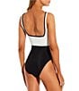 Color:Black and White - Image 2 - Spectator Contrast Binding Ribbed One Piece Swimsuit