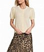 Antonio Melani Stella Short Puff Sleeve Crew Neckline Button Front Cashmere Cardigan - Image 1