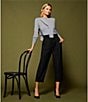 Antonio Melani Coordinating Emery Ponte Twill High Rise Pleated Front Wide Cropped Ankle Trousers, Color:Black - Image 5