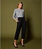 Antonio Melani Coordinating Emery Ponte Twill High Rise Pleated Front Wide Cropped Ankle Trousers, Color:Black - Image 6