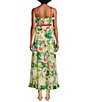 Color:Pink Floral Print - Image 2 - Tahlia Tropical Floral Print Square Neck Tie Waist Sleeveless Tiered Ruffle Hem Maxi Dress