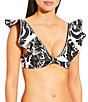 Antonio Melani Talavera Bonded Ruffle V-Neck Bralette Swim Top, Color:Black - Image 1